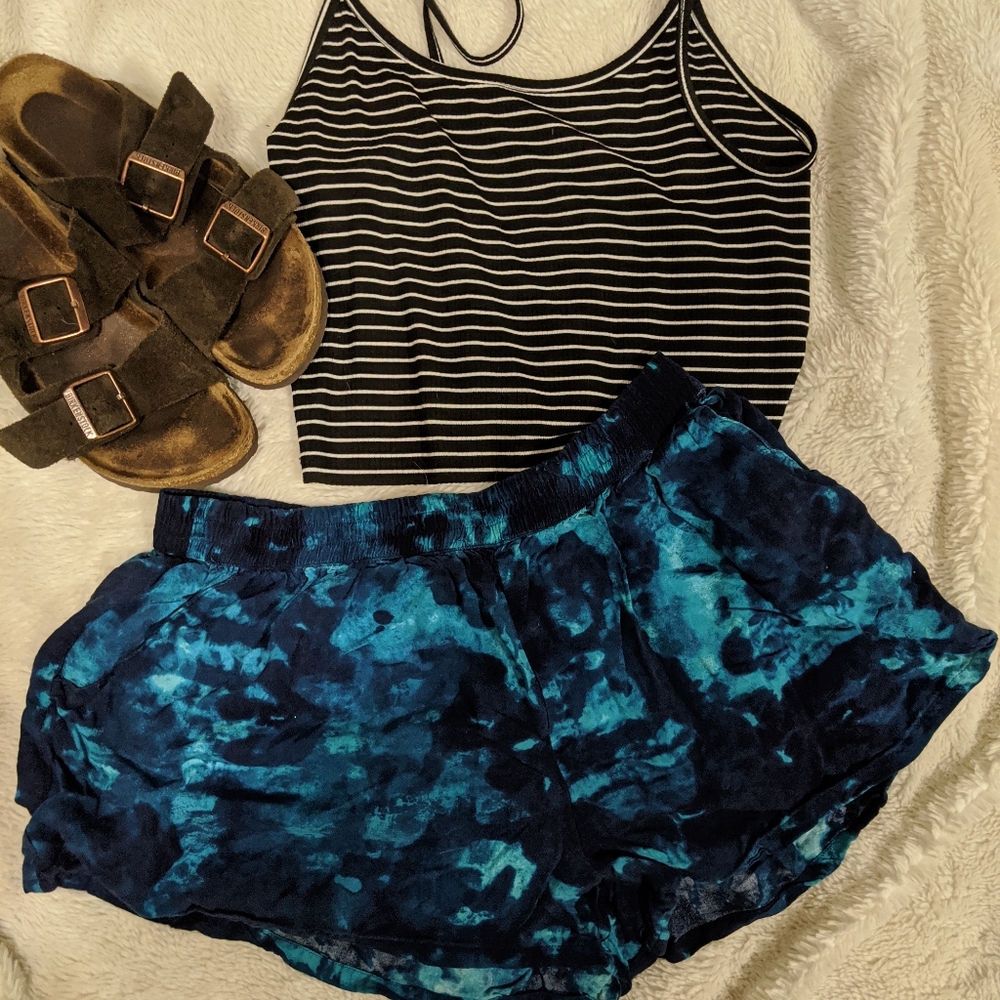 Blue Marbled Shorts (Pockets!)